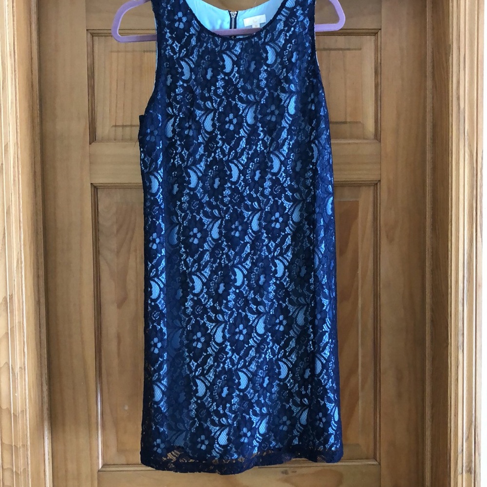Sleeveless Size M Like New - Blue Lace Overlay Shift EASTER Dress - Francesca’s